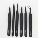 6pc ESD Safe Anti-Static Stainless Steel Tweezer Set Maintenance Tools Kit Black