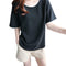 Women Bottom T-Shirt Solid Color Half Sleeve O-neck Tee Shirt (Black XL)