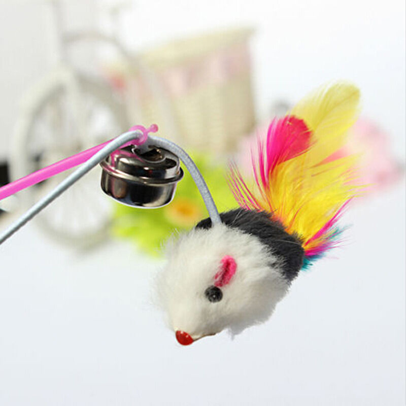 Durable Pet Cat Bell The Dangle Faux Mouse Rod Roped Funny Fun Playing ToyBDA Gw
