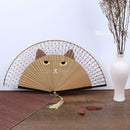 Summer Bamboo Folding Fan Hand Held Cartoon Cat Baking Varnish Fan Pocket Gi SP