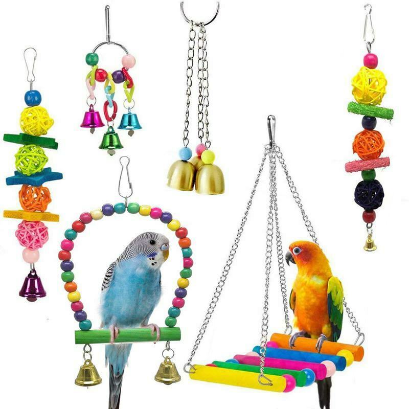 6 Pack Bird Swing Toys-Parrot Hammock Bell Toys For Budgie,Parakeets, Cocka