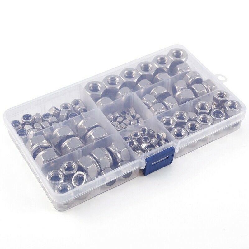 150 x self-locking hexagon nut 6 sizes M4 M5 M6 M8 M10 M12 assortment F6R7