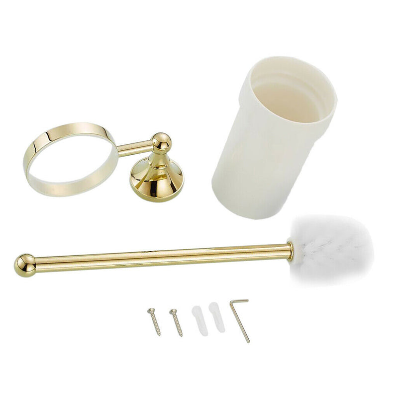 Golden Brass Bathroom Toilet Cleaning Brush Holder Cup Wall Mounted Set 370mm