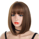 Natural Short Wigs Bob Style Straight Synthetic Brown Women'S Wig With Bang