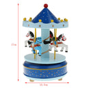 Wooden Merry-GO-Round Carousel Music Box  Wind Up Music Box  Blue with Dot