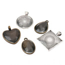 60Pcs 5 Style Heart & Oval & Square 30 Pieces Bezel Pendant Trays with GlasSEAU