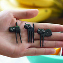 6pcs/set Lovely Lunch Box Bento Accessory Decor Black Forks Picks Cat Fruit Y8W7