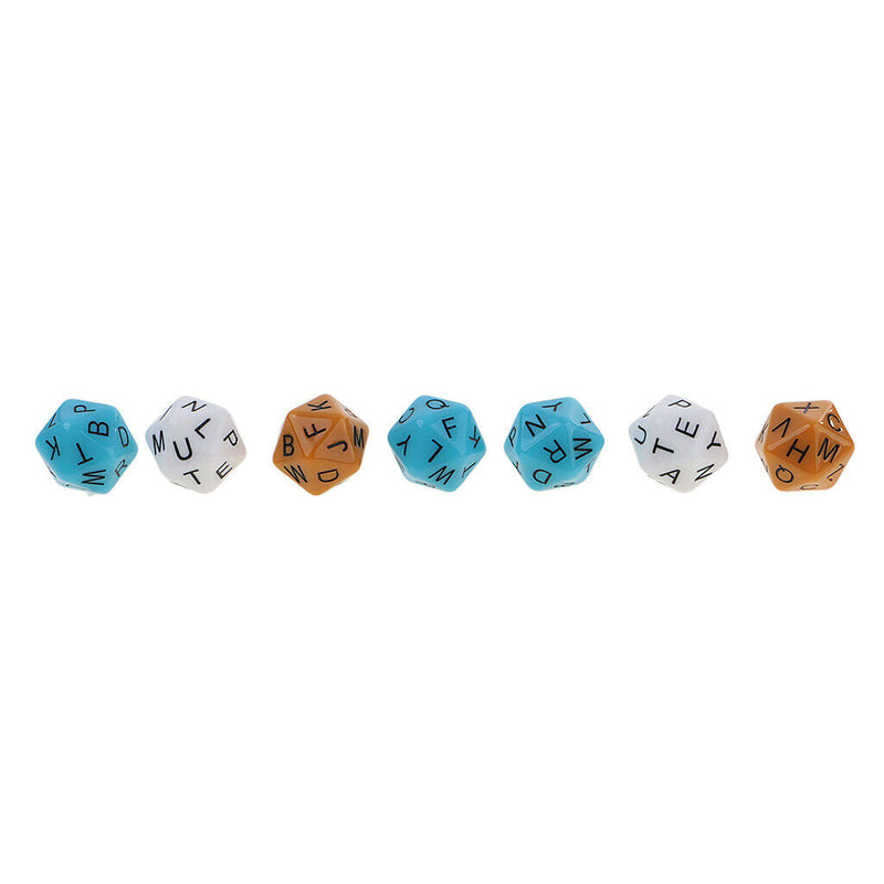 Pack of 7 20-sided D20 English Letters Dices for Party Outdoor Game RPG 16mm