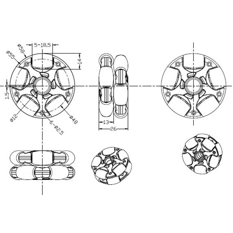 Omni Wheel Robot Tank Vehicle Part For    DIY Robotic Automation, RC Car Rubber