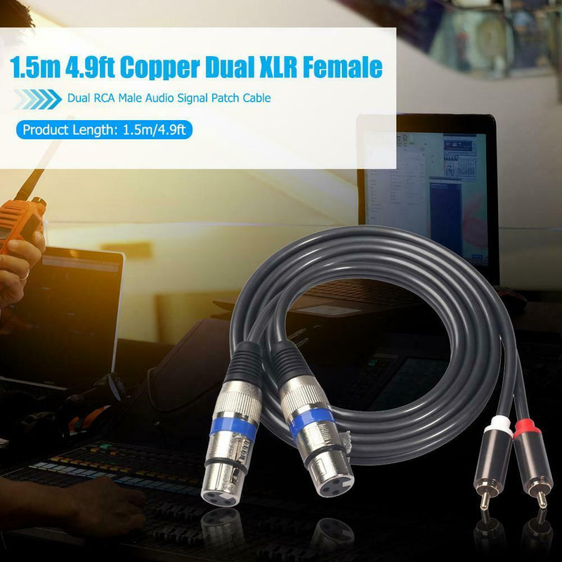 1.5m 4.9ft Copper Dual XLR Female to Dual RCA Male Audio Signal Patch Cable SN9F