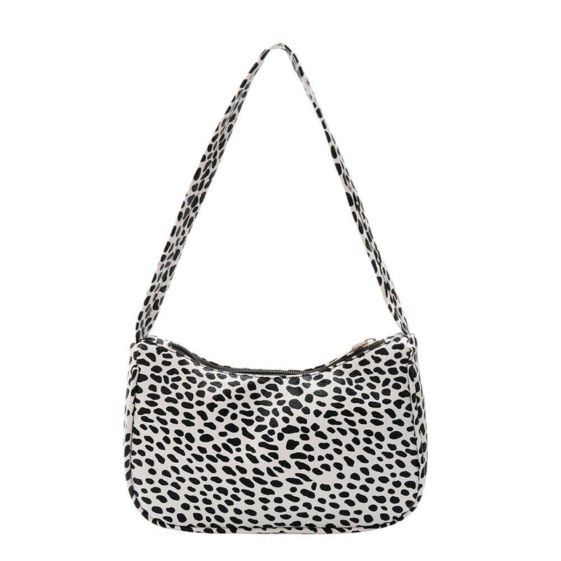Cow Dot Printed Handbag Women PU Totes Small Underarm Shoulder Bag (Black)