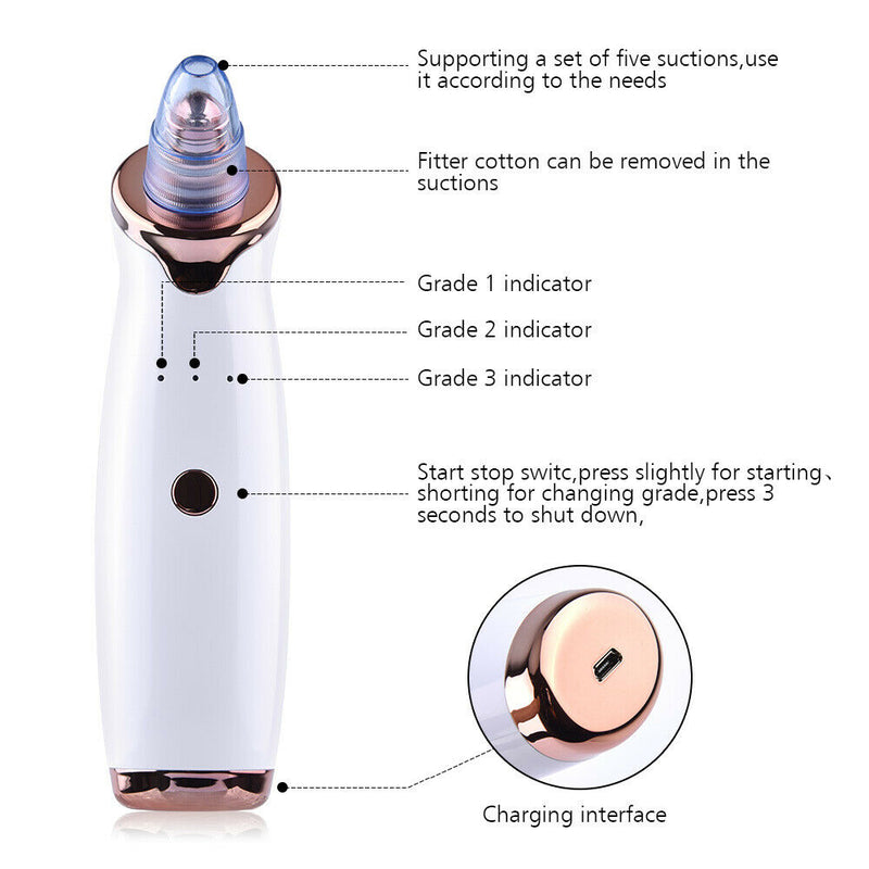 Rechargeable Electric Blackhead Remover Face Pore Acne Vacuum Suction Cleaner ST