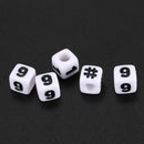 300 White Mixed Number & Symbol Cubic Beads 7x7mm(1/4 inchx1/4 inch) S6J4