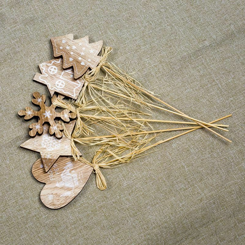 1 Set 10 Pcs Printing Wooden Christmas House Tree Star Shape Pendants Plugi B6U6