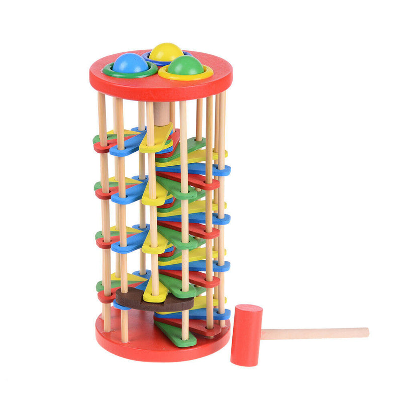 Pound And Roll Wooden Tower With Hammer Knock The Ball Roll Off Ladder KidsT Gw