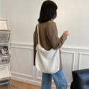 Plush Women Shoulder Messenger Bag Solid Big Capacity Shoulder Tote (White)