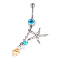 Surgical Steel Crystal Starfish Conch BodyNavel Belly Ring Button Piercing BarMO
