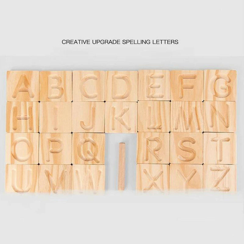 Wood Alphabet Tracing Puzzle Wood Cards Blocks Capital Letter Recognition 3+