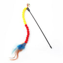 Cat Teasing Stick Colorful Pompom Feather Wand Fun Pet Teaser Rod Toys (02) A