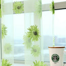 Slot Top Voile Curtain Panel Net Sunflower Printed Sheer Tulle Drape Green