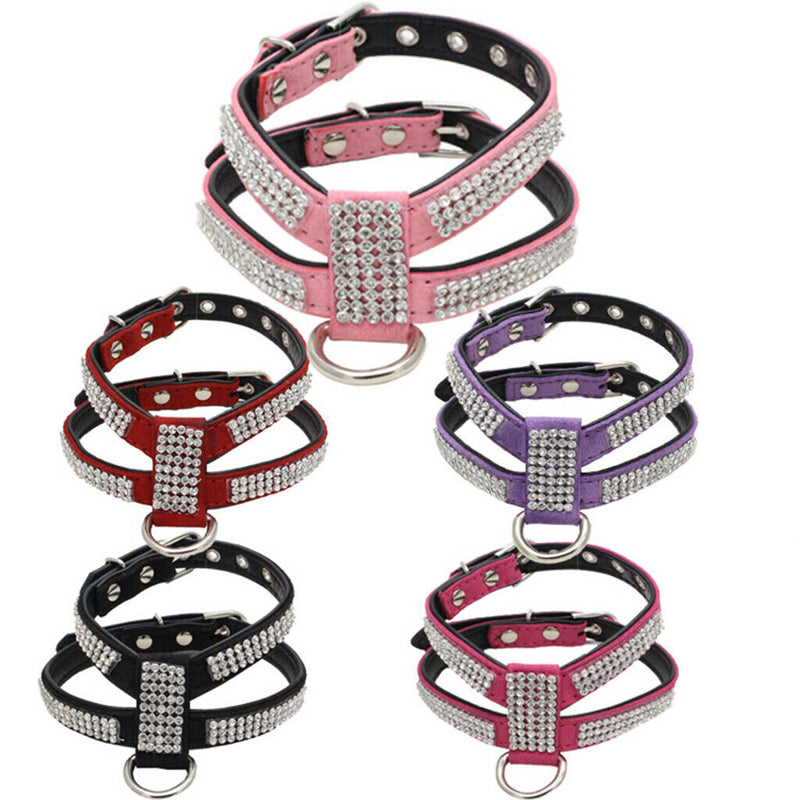 2 Pieces Adjustable Dog Chest Harness Crystal Necklace Artificial Diamond
