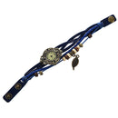 Retro Weave Wrap Around Leather Bracelet Lady Wrist Watch Quartz Watch (blu