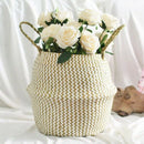 Straw Basket Flower Pot Natural Woven Tote Belly Basket with Handle Folding