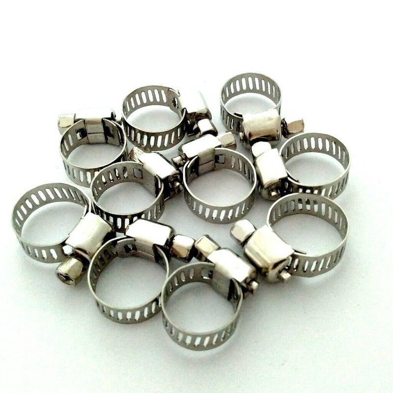 10 Pack Stainless Steel Adjustable 10-16mm Size Range Worm Gear Hose Clamp Fuel