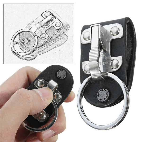 Leather Detachable Belt Buckle Clip Chain Keychain Key Ring Holder Stainless US.
