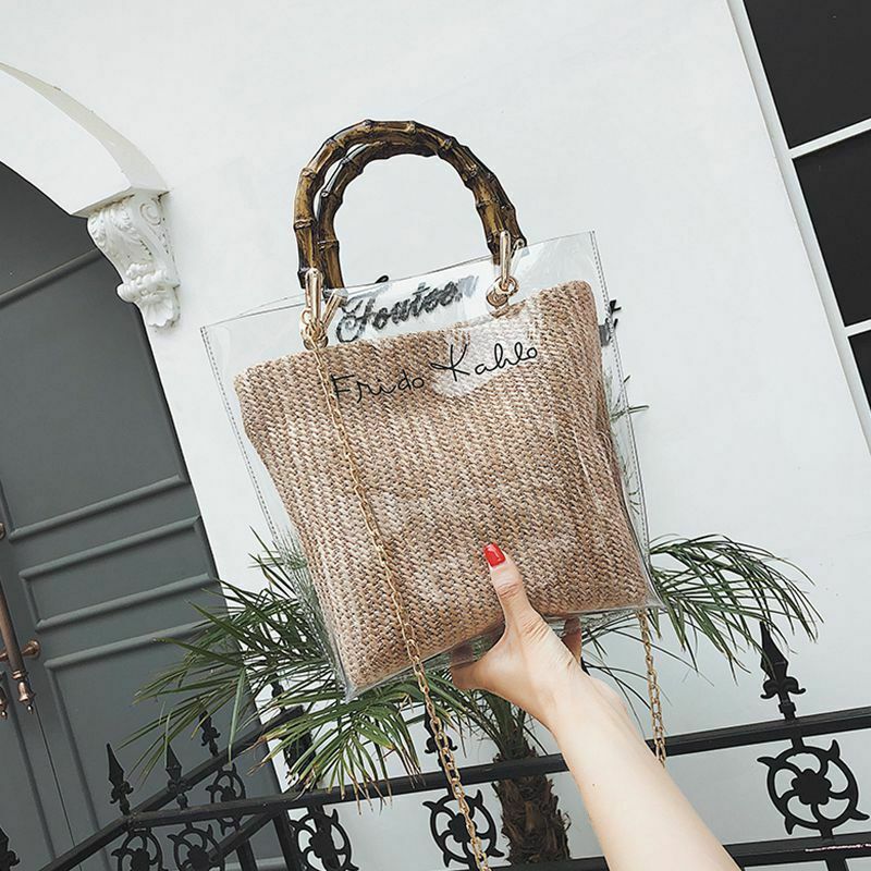 Summer Small Handbag Transparent Women Hand Bags Chain Straw Bag Lady Trave I1I6