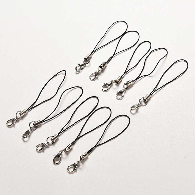 100Pcs Black Cell Phone Rope Strap Charm Cords Lariat Clip Lanya ES