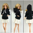 Cute Costume Black Hoodie & White Pleated Skirt for 1/6  Outfits Accs