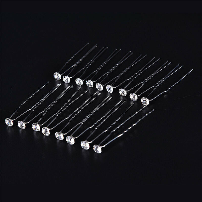 20PCS Clear Crystal Rhinestone Diamante Wedding Bridal Prom Hair Pins Hairpin Gw