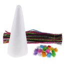 61pcs 23cm Cone Shape Christmas Tree Styrofoam Foam + Tinsel Stems + Pompom