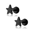 Fashion Men's Barbell Jewelry 316L Steel Black Penagramt Ear Studs Earrings