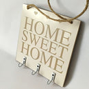 Home Sweet Rustic White Wood Hanging Plaque Sign With Hooks With Key Hanger M&E