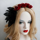 Women'S Headband Gothic Red Rose Lace Hair Hoop Party Sexy Flowers with Acc