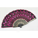 Peacock Pattern Sequin Fabric Hand Fan Decorative Hot Pink Color