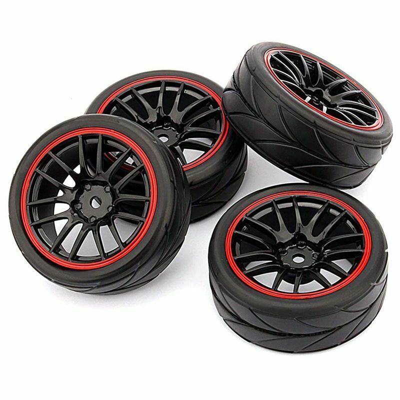 4pcs 12mm Hub Wheel Rims & Rubber Tires For RC 1/10 On-Road Touring Drift C T6W3