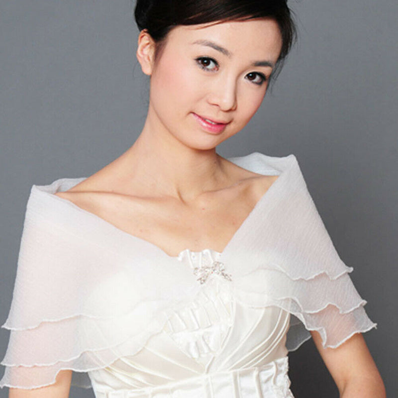 Wedding Bridal Organza Wrap Shrug Bolero Coat Tulle Cocktail Shawl White  A