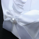 White Satin Beaded Wedding Flower Girl Basket Bowknot Decor