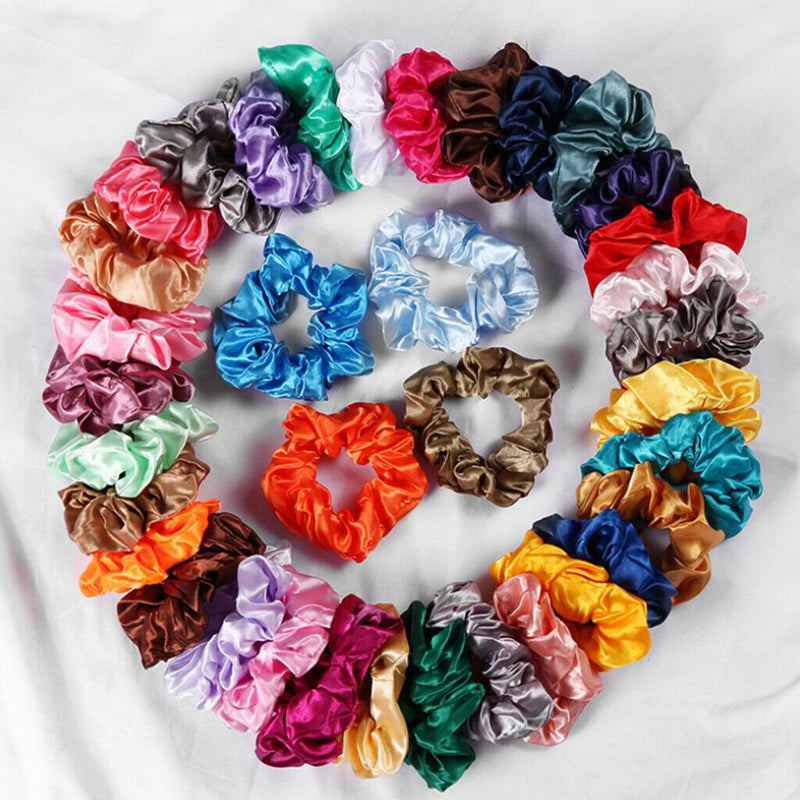 100x Colorful Satin Silky Scrunchies Hairband Womens Girls Ponytail Holder