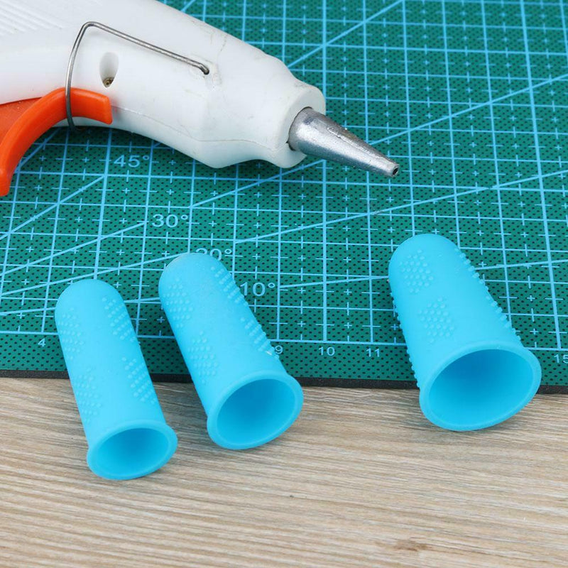 Anti-slip Hot Glue Gun Finger Caps Silicone Finger Cover Sleeve (Blue 3pcs)