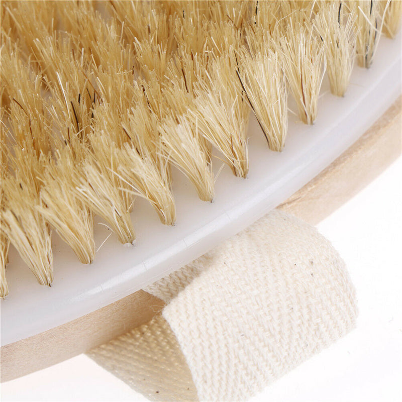 Natural Bristle Body Clean Brush Long Handle Wooden Spa Shower Brush ScrubbeY Ew