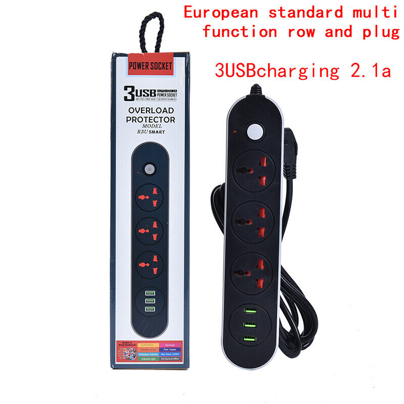 USB Power Socket European Plug  3-Port USB Charger 3 M Universal Cabl Hn