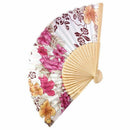 Chinese Japanese Fold Red Floral Fabric Bamboo Asian Folding Fan W9O6