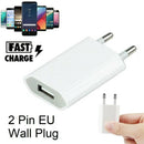 European USB plug Euro Europe EU 2 Pin 1A Fast USB Wall Plug Charger White.