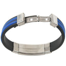 Stainless Steel Flames Black Blue Silicone Bangle Cuff Bracelet Wristband