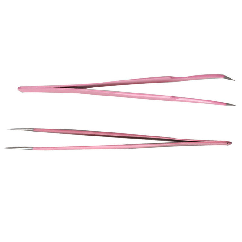 Steel Pink Btraight + Bend Tweezer for Eyelash Extensions Nail Art Nippers3C