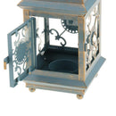 Rustic Lamp House Wrought Iron Lantern Ornament Tea Light Candle Holder Blue